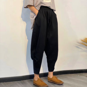 กางเกงวอร์มทรงฮาราจูกุสไตล์เกาหลีสำหรับผู้หญิง ทรงหลวมสบาย ๆ สีสันสดใส เอวยางยืด ความยาวปานกลาง