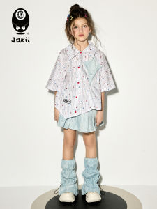 Casual Shirt and Denim Pleated Skirt Set Childrens Clothing