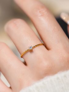 Mini Sparkling Luxury Diamond Ring Womens Fashion Jewelry Titanium Steel Geometric Pattern Full Sky Star Non-Fading Valentines Day