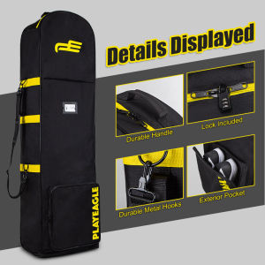 PLAYEAGLE Foldable Golf Travel Bag with Wheels Hard Base Gaurd Bottom 900D Oxford Lightweight Golf Bag Travel Case Cover /Golf bag Support Rod Need Seperate order