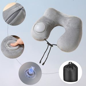 1 press type inflatable pillow U-shaped pillow foldable U-shaped double hump neck pillow portable outdoor travel pillow