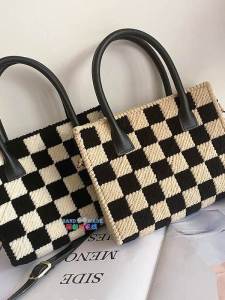 Handwoven Checkered Bag DIY Material Kit Handsewn Ice Strip Line Mesh Versatile Single Shoulder Slant Cross Handheld