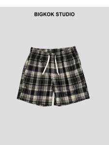 Quần Short Nam Dáng Rộng Mùa Hè Phong Cách Retro INS Kẻ Caro Đen Trắng Quần Dài Đến Đầu Gối Thời Trang Thành Phố Thoáng Khí