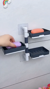 【VIDKHSY Store】2/3/4 Layer Rotating Soap Holder-Wall Mounted No Drill Adhesive Drain Rack Bathroom Storage Rack Perforated Drain Box for Shower & Sink