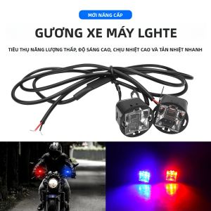 Đèn LED Gương Chiếu Hậu Xe Máy Hai Màu Đèn Cảnh Báo Cảnh Sát Đèn Nháy Cho Xe UTV ATV Đỏ Xanh 12V Đèn Chạy