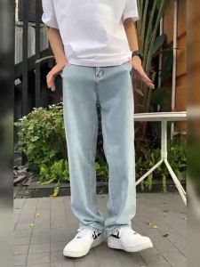 กางเกงยีนยั่งยืน: กางเกงยีนช่องต่าง 4 สี ทรงกระบอกใหญ่ ผูกเชือก เก็บเงินปลายทาง มีไซค์ใหญ่ S-XXXL