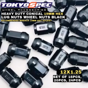TOKYOSPEC Conical BLACK 19mm Hex Lug Nuts Set of 16pcs 20pcs 24pcs Automotive Wheel Accessories