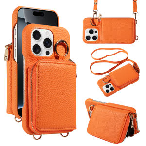 High Quality Faux Leather Phone Case for Iphone16e 16 15 14 13 12 11 Pro Max Crossbody Bag Wallet Card Slot Anti-degaussing