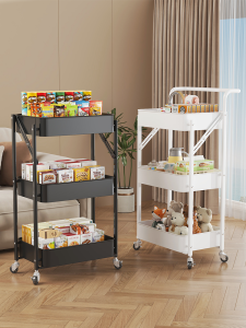 ตู้เก็บของพับได้พร้อมล้อ ชั้นวางของหลายชั้น สำหรับใช้ในบ้าน ห้องนั่งเล่น สำหรับของกินเล่น ของเล่น ของใช้ในครัวเรือน