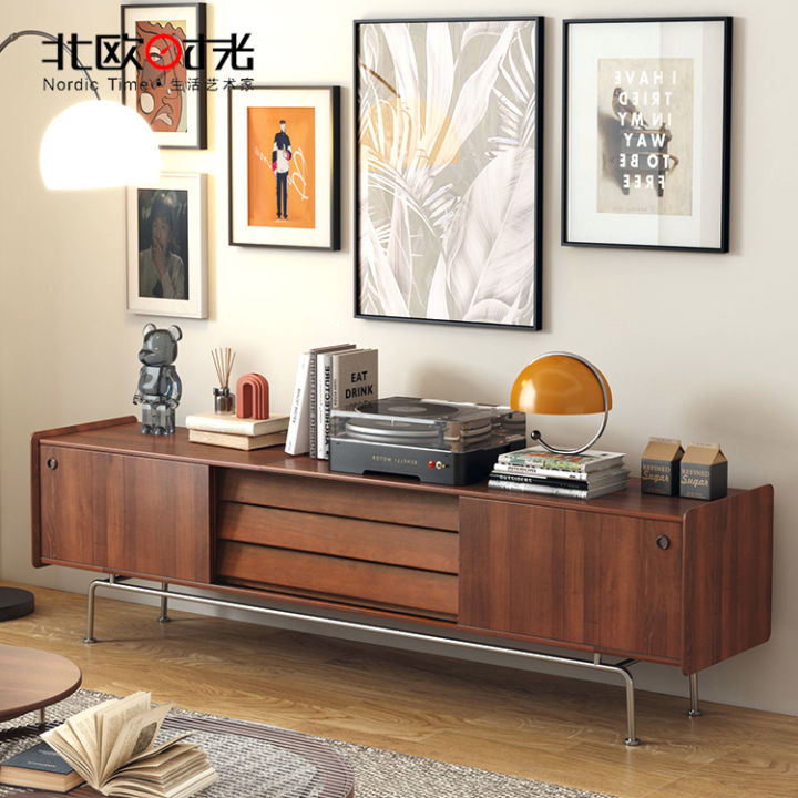 Solid Wood TV Retro Scandinavian Combination Wall Small