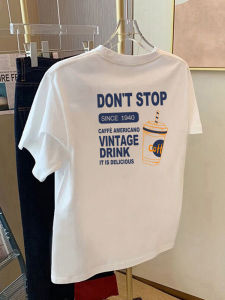 Áo Thun Tay Ngắn Màu Trắng Dành Cho Nữ Mùa Hè 2024 Phong Cách Hàn Quốc Dáng Rộng in Họa Tiết Chữ Cốc Cốc Thường Ngày