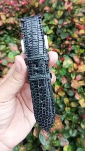 Strap Jam Tangan Kulit Asli Biawak Warna Hitam Garansi 1 Tahun