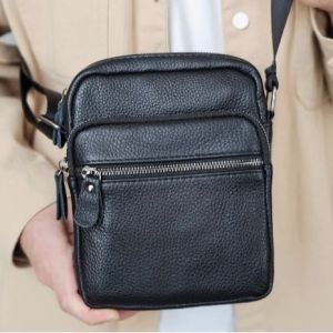 Genuine Leather Mens Shoulder Bag Top Layer Cowhide Casual Commuter Bag Crossbody Bag for Men Suede Material Handbag