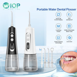 Electric Water Flosser Oral Irrigator 9 Modes 300ml Detachable Water Tank Waterproof Portable Household Electric Dental Cleaner USB Rechargeable with Replaceable 3 Jets Tips 1 Teethbrush