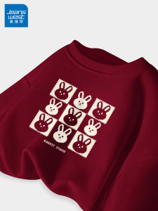 Áo Nỉ Cổ Tròn Jeanswest Màu Đỏ Rượu Vang Dành Cho Nữ Mùa Xuân Thu Đông 2025 Áo Nỉ Dày Mỏng Không Mũ Đầu Tròn in Họa Tiết Hoạt Hình Thường Ngày