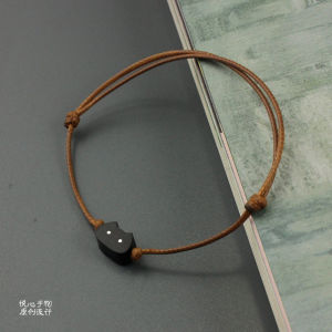 Cute Black Obsidian Cat Wooden Bracelet Handwoven Student Niche Girl Friend Ins Sweet Gift for Best Friend Girlfriend
