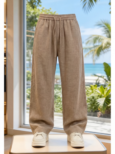 OUMULONG | Summer Lightweight Beige Linen Pants For Men