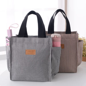 Waterproof Aluminum Foil Lunch Box Bag Thickened Handheld Stripe Design Student Lunch Bag  Style Bento Bag Storage Organizer