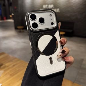 szhaiyu | For Magsafe Plating Lens Protection Phone Case for IPhone 17 Pro 16 15 14 13 12 Pro Max Color Collision Leather Magnetic Cover
