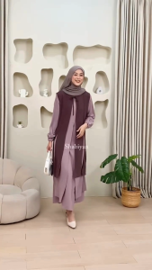 SHABIYAN-601 Gamis Wanita Cardigan Panjang Set Outer Inner Lepas Pasang XS - XXL