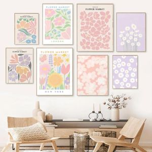Abstract Flower Market Aesthetic Art Canvas Painting Nordic Posters and Prints Wall Retro Floral Pictures for Living Room Decor