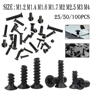 25/50/100pcs M1.2 M1.4 M1.6 M1.7 M2 M2.5 M3 M4 Mini Micro Black Steel Cross Phillips Flat Countersunk Head Screw Bolts