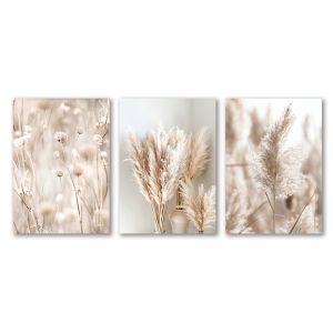3PCS White Seascape Canvas Painting Nordic Sea Beach Pampas Botanical Grass Posters Decor Living Room Bedroom Wall Art Decor