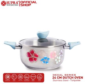 Panci Supra floral Dutch Oven 24 cm dan Sauce Pan 18 cm Tutup Kaca ukuran besar Panci Stainless