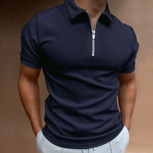 Mens Casual Summer Short Sleeve Polo Shirt Turn-down Collar T-shirt Slim Fit Three-acetate Fiber Youthful Popular Mid-length