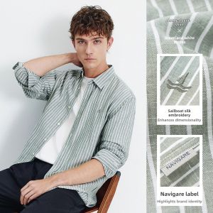 Navigare | Loose Striped Mens Shirt Cotton-Linen