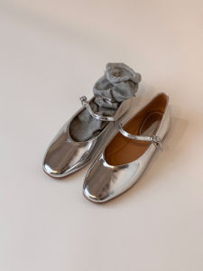 Silver French Ballet Style Round Toe Flat Shoes
