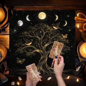 Vải Trải Bàn Chiêm Tinh Học Cây Sự Sống Pha Mặt Trăng & Chòm Sao Khăn Trải Bàn Tarot Thảm Nghi Lễ Bói Toán Phù Thủy Có Thể Giặt Máy Hình Vuông Chất Liệu Polyester