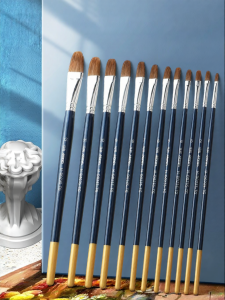 Marie’s | Student Beginner Long Handle Flat Head Painting Brushes Set