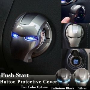 Car Push Start Button Cover Keyless Engine Start Stop Button Case Aluminum Push Start Button Protector Cover Ignition Switch Key Button Safety Casing Car Push Start Button Iron Man Decoration Axia Myvi Saga vvt Persona bezza x50 Ativa City Civic Vios