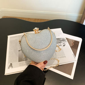 Lady Princess Fashion Women Bag K-style 2024 New Arrival Shoulder Messenger Bag Popular Shiny Versatile Chain Heart Bag