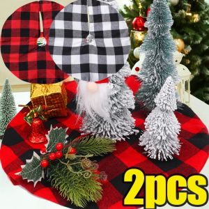 2Pcs Christmas Tree Cloth Skirts Checkered Pattern DIY Xmas Skirt Household Carpet Base Mat New Year Party Decorations Supplies