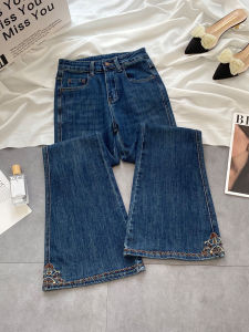 High Waist Slimming Embroidered Flared Jeans Womens Fashion Casual Cotton Stretch Denim Vintage Bell Bottoms Autumn New Arrivals