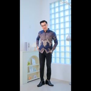 Handara Batik Premium Pria Lengan Panjang Slim Fit Furing - Horizon II Navy