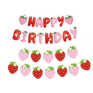 Strawberry Happy Birthday Banner Garland Cute Berry Theme Girl Party DIY Decoration Garden Supplies