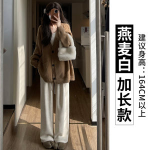 กางเกงขายาวทรงตรงเอวสูงสำหรับผู้หญิง ฤดูใบไม้ร่วง/ฤดูหนาว กางเกงขายาวทรงหลวม ผ้าฝ้ายผสมโพลีเอสเตอร์ กางเกงขายาวทรงหลวมสำหรับผู้หญิง