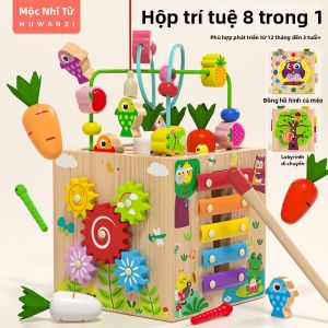 Multifunctional Bead Maze Toy Box Baby Early Learning Educational Wooden Blocks