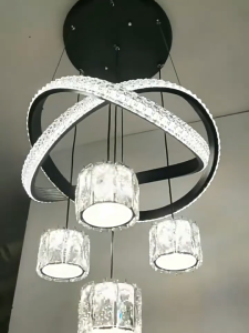 LED Pendant Light Gorgeous Crystal Chandelier for Living Room Bedroom Dining Kitchen Hanging Lamp Tricolor Stairs Decorative Drop Light