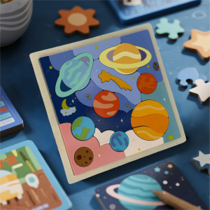 Wooden Toys New Montessori Eight Planets Puzzle Earth Sun Solar System Planets Planets Cognition Educational Toys Children Gifts