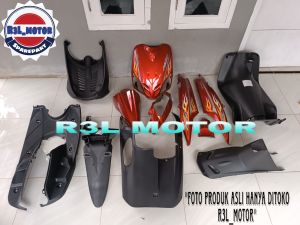 paketan cover ful body halus kasar Yamaha Mio sporty marun plus striping 2006 api
