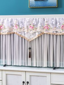 Embroidered Lace Dust Cover for 55 Inch LCD TV Wall Mounted No Removal Required Protective Shield Home Fabric Air Conditioning Cover