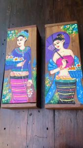 กล่องไม้ เพ้นท์ลาย กล่องไม้สัก กล่องใส่พระ ฝาเรียบ 30x12xสูง7cm กล่องใส่ตะเกียบ  ช้อน ซ่อม กล่องใส่ธูป กล่องใส่ของ กล่องเก็บของ กล่องเอนกประสงค์