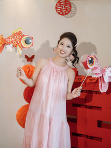 Bridesmaid Morning Robe Neck Hanging Loose Fairy Skirt Wedding Dress Engagement Birthday Gift Dress High Waist A-Line Skirt