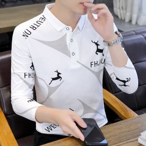 ROMON | Áo thun polo tay dài bằng cotton nguyên chất cho nam mùa xuân thu phong cách công sở thường ngày có cổ bẻ thời trang