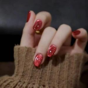 Red Cat Eye Fortune Cat White Enhancing High End Feeling Wearing Nails Handmade Crafted Nail Tips for Any Skin Type
