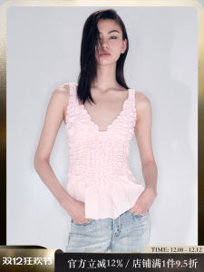 Sweet Style V-Neck Sleeveless Pleated Vest Top Womens Fashionable Casual Cotton Summer 2025 New Arrival by ShowroomPlus